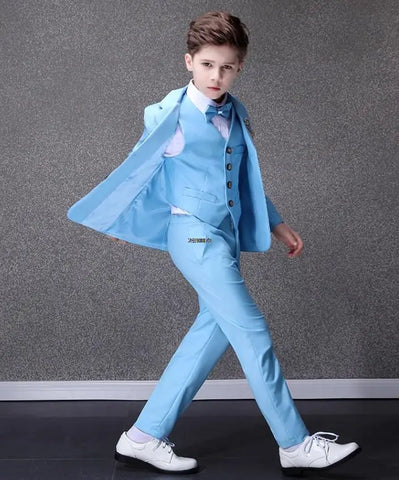 Flower Boys Blue Wedding Suit Kids Party Photograph Suit Teenager Birth Children