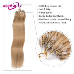 Micro Loop Hair Extensions Remy Human Hair Straight Human Fusion Hair 50 Strands Micro Link Hair Extension Natural Beads Hair