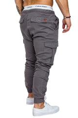 Men High Elastic Cargo Pants Summer Lace Up Drawstring Pocket Harem Stretch Full Trousers BSD-8811