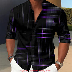 Men's gradient line shirt button up stand up collar shirt long sleeved casual outdoor vacation street daily 3D printed shirt