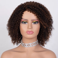 Sleek Afro Kinky Curly Human Hair Wigs Ombre Highlight Kinky Curly Human Hair Wig Brazilian Full Machine Curly Bob Wig For Women