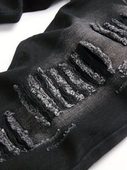 Men’s trendy streetwear: black ripped straight-leg jeans – an excellent gift for husbands or boyfriends.
