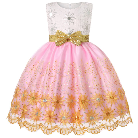 2025 Autumn and Winter new children's mesh gold sequins embroidered bow tie dresss skirt wedding birthday