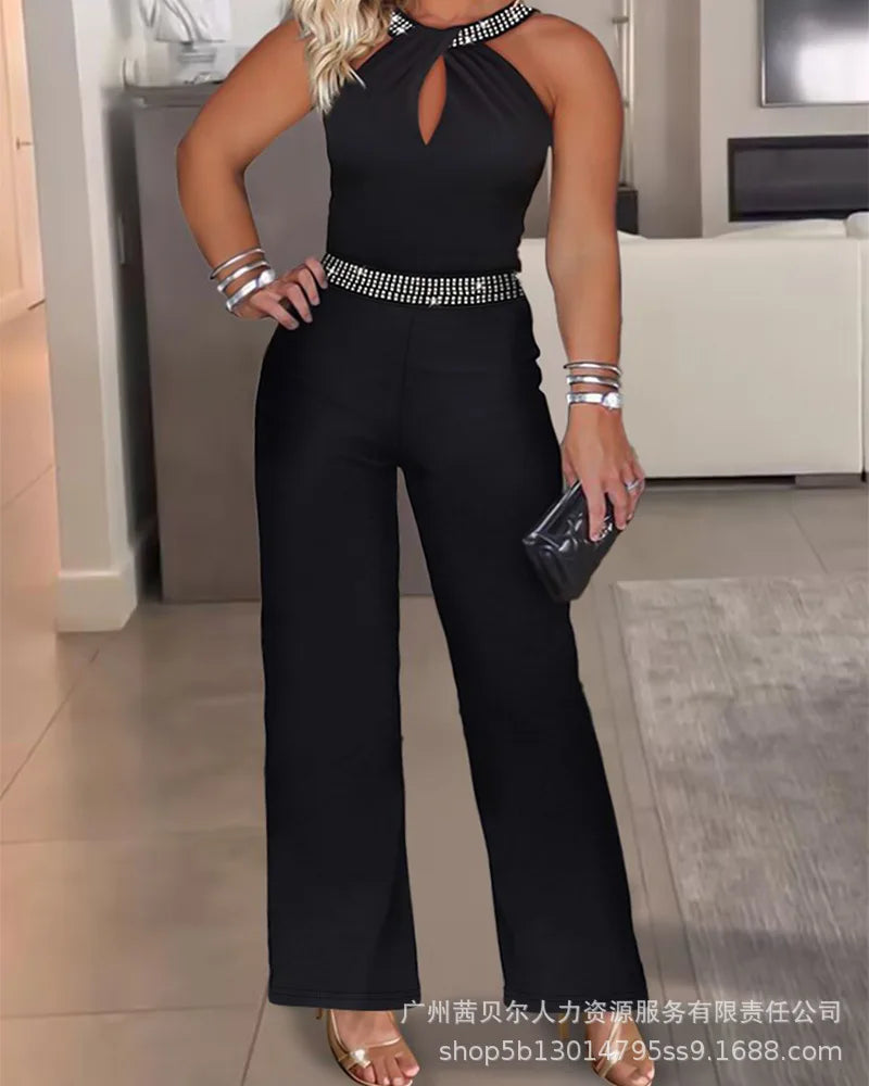 New Large Size Women Clothing Fashion Sleeveless Hot Diamond Jumpsuit Women Clothing