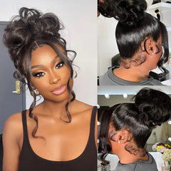 Invisi-Strap 360 Lace Frontal Body Wave Human Hair Glueless Wigs With Drawstring Plucked & Bleached 220% Density For Women