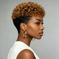 Two Tone Black Honey Blonde Short Kinky Curly Human hair Fashion 80% Density  full wig
