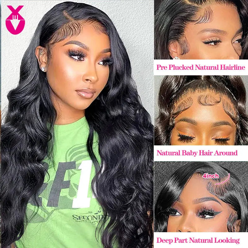 34 inch 150 Density Body Wave transparent 13x4 lace front human hair