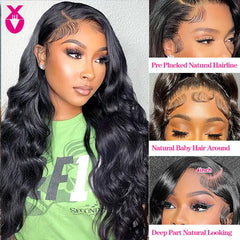 34 inch 150 Density Body Wave Transparent 13x4 Lace Front Human Hair Wig Glueless Wigs Human Hair  Pre-Cut Brazilian Remy Hair
