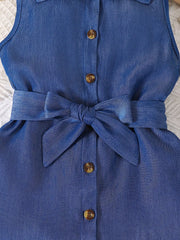 Girl's Casual Dress, Street Fashion, Sleeveless Dress With Ruffle Hem And Buckle Belt