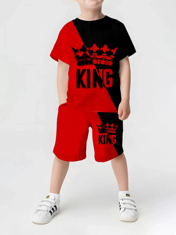 2025 Summer New Children's Set Girls' Summer Set Short Sleeve T-shirt Boys' Printed Casual Round Neck