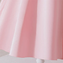New Girls Pink Knee Length Shoulderless Dress Older Children Shoulder 3D Flower Dress Party Catwalk Evening Dress 8-12Y ASQ03