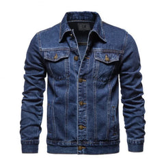 Men Cardigan Patchwork Coat 2023 Autumn Winter New Denim Jacket Men Long-Breasted Turn-down Collar
