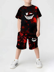 2025 Summer New Children's Set Girls' Summer Set Short Sleeve T-shirt Boys' Printed Casual Round Neck
