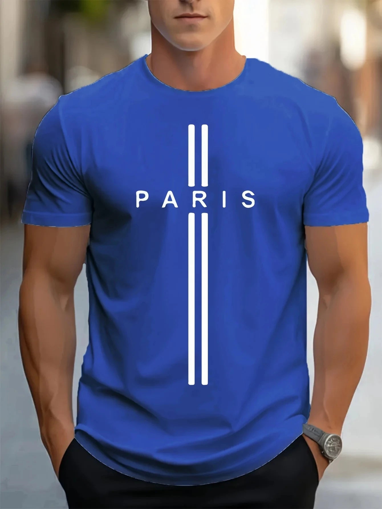 3D printed men's loose summer T-shirt,Paris printed round neck casual
