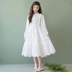 Girls outfits White Princess Dresses for Kids Party Maxi Dress Teenagers School Uniform Children Costumes 6 7 8 9 10 11 13 Years