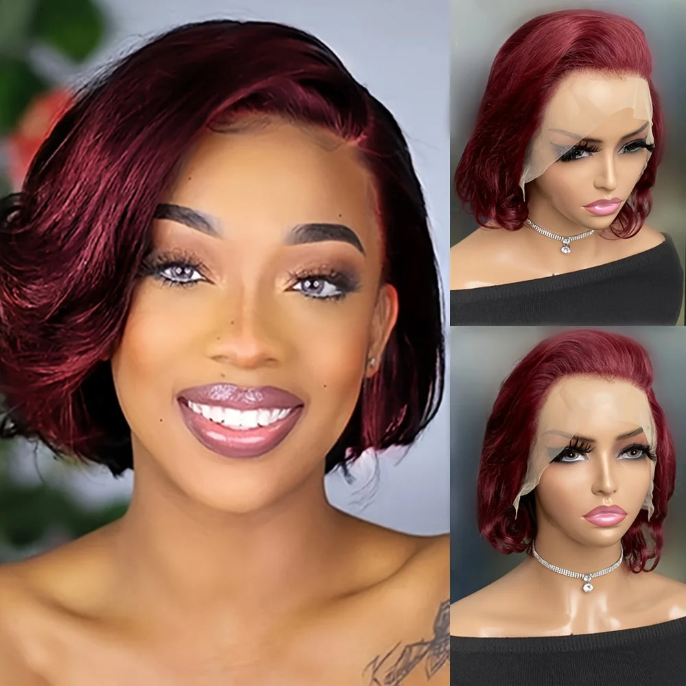 8inch natural black color 13×4 lace human hairshort straight pixie cut human hair wig 150% densitydensity pixie remy hair