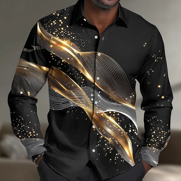 Men's Geometric Gradient Waves Shirt Button Up Shirt Casual Long Sleeve Fashion Streetwear Summer 3D Print Collared Shirt