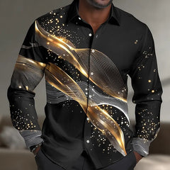 Men's Geometric Gradient Waves Shirt Button Up Shirt Casual Long Sleeve Fashion Streetwear Summer 3D Print Collared Shirt