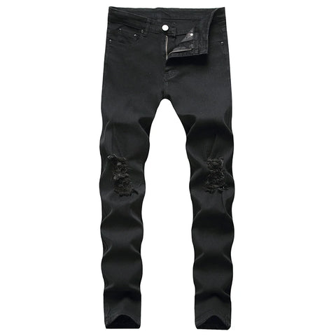 Skinny Stretch Ripped Jeans Men's Distressed Kpop Slim Fit Denim Pants American Street Style Rock Hip Hop White Black Trousers