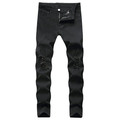 Skinny Stretch Ripped Jeans Men's Distressed Kpop Slim Fit Denim Pants American Street Style Rock Hip Hop White Black Trousers