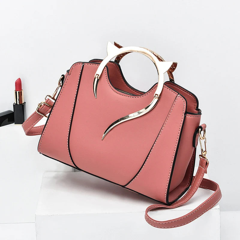 Cat Shaped Handle Women Handbag Trendy And Fashionable, Solid Color, Simple And Casual Crossbody Shoulder Shell Bag