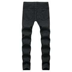 Skinny Stretch Ripped Jeans Men's Distressed Kpop Slim Fit Denim Pants American Street Style Rock Hip Hop White Black Trousers