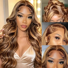 P4/27 Highlight Body Wave Human Hair Wig For Woman On Clearance Sale 200 Density 13x4 HD Lace Frontal Wigs Pre Plucked Natural Hairline