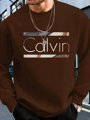Men's autumn and winter fashionable casual loose fashion letter pattern printed pullover long sleeved warm round neck sweatshirt