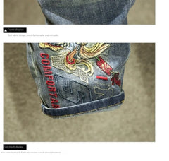 Harajuku Fashion Luxury Brand Men's Summer Embroidered Jeans Knee
