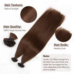 K Tip Hair Extensions Human Hair Keratin Pre Bonded Hot Fusion Nail Tip Balayage Natural Silky Straight Extensions for Women Use