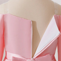 New Girls Pink Knee Length Shoulderless Dress Older Children Shoulder 3D Flower Dress Party Catwalk Evening Dress 8-12Y ASQ03