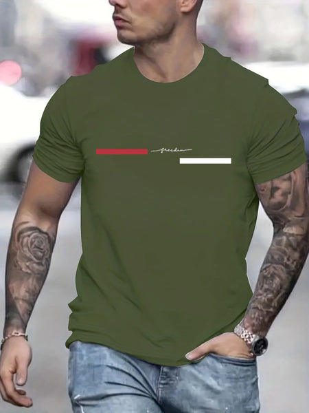 Summer men's 100% pure cotton casual loose freedom letter printed sports comfortable round neck short sleeved T-shirt top