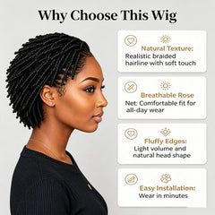 Twist Dreadlock 13×4 Lace Front Wigs Human Hair Afro Short Curly Wigs for Women 200% Density Bazilian Hair