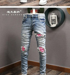 Men's Clothing Autumn and Winter Slim-fit Jeans Ripped Leggings Trendy Brand Cotton Handsome Trousers
