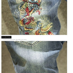 Harajuku Fashion Luxury Brand Men's Summer Embroidered Jeans Knee