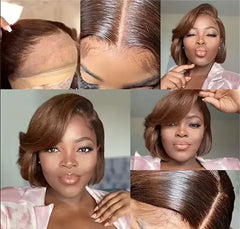 Malaysia Hair Side Part Pixie Cut Straight Wigs Short Bob Hair Wig 100% Human Hair 13x4 Lace Front Human Hair Wigs Natural Color
