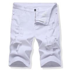Shorts Men Hole Jeans Streetwear Mid Waist Washed Distressed Pockets Knee Length Vintage Ripped Denims s