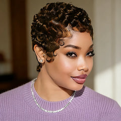 Side Part Pixie Cut Wig Human Hair, Short Layered de Wigs for Women