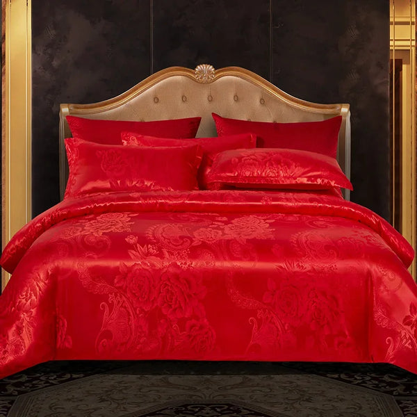 High End Jacquard Bedding Luxury European Wedding Bedding Sets American Satin Double Duvet Cover