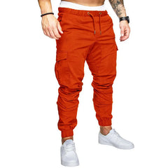 Men High Elastic Cargo Pants Summer Lace Up Drawstring Pocket Harem Stretch Full Trousers BSD-8811