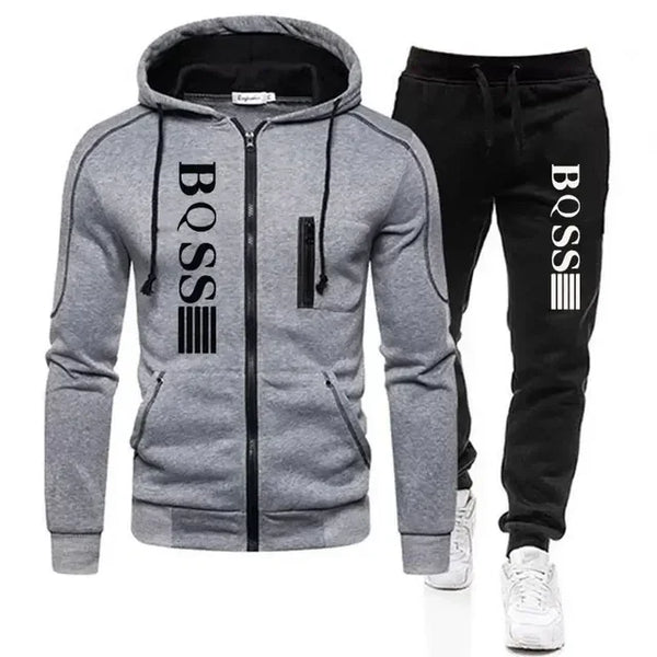 Autumn and winter men's new zipper cardigan + sweatpants set outdoor fashion leisure jogging fitness 2-piece set