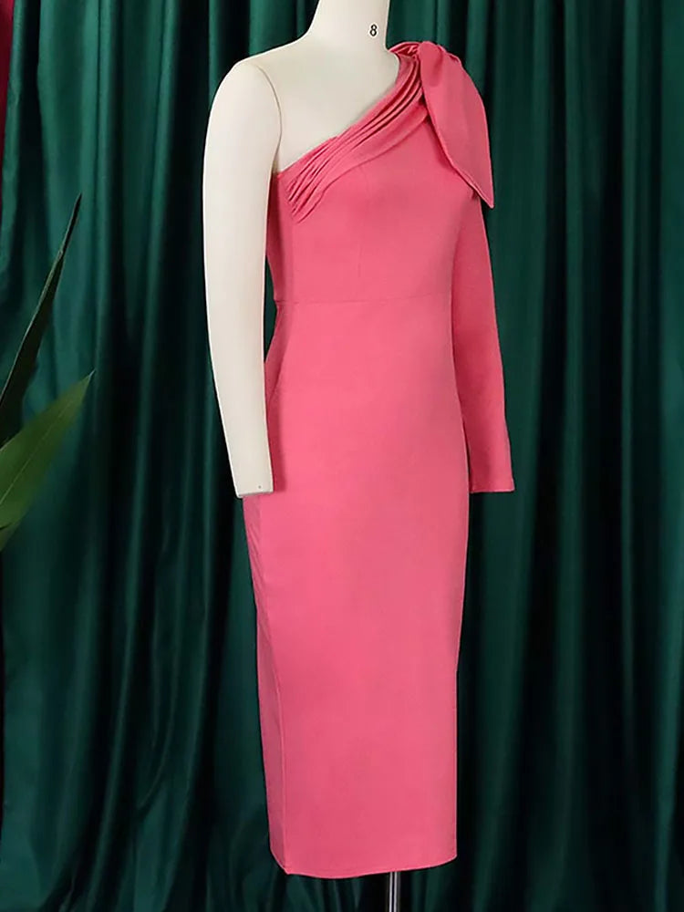 Valavalaking 2024 Sexy Solid Women Plus Size Dress One-shoulder Large Big Long Slim Dresses Lady Evening Party Tight Curvy Dress