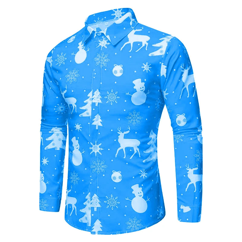 Christmas Theme Men's Christmas Trees Printed Shirts Snowflake Grad Shirts