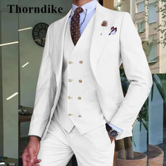 Gwenhwyfar 2024 Men Suits Khaki Color Peaked Lapel (Jacket+Vest+Pants) Slim Fit Handsome Formal Business Costume Homme