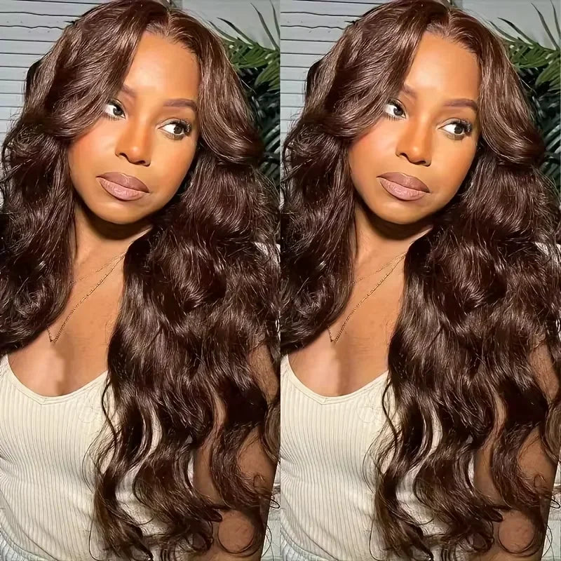 13x6 Chocolate Brown Body Wave Lace Front Wig 16-36 Inch Lace Frontal Wig 100% Human Hair Pre Plucked Colored Human Hair Wig