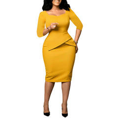 Church Dresses for Women 2025 Elegant Ladies Office Wear Casual Dress Long Sleeve Knee Length Solid Bodycon