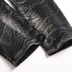 Punk Street Style Ripped Skinny Jeans Men Vintage Wash Solid Denim Trouser Mens Casual Slim Fit Pencil Denim Holes Pants 2025