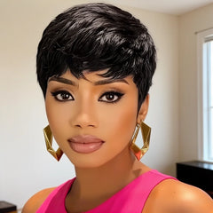 Human Hair Short Pixie Cut Wig for Women -Burgundy 99J Short Straight