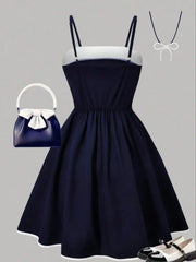 Girls' dress summer outfit; children's summer bow dress; girls' medium and large dress for parties, outdoors, trave