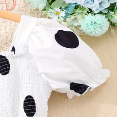 Summer Girls Cool And Breathable Cute Lantern Sleeves Off Shoulder Polka Dot Print Dress Princess Daily Casual Party Dress
